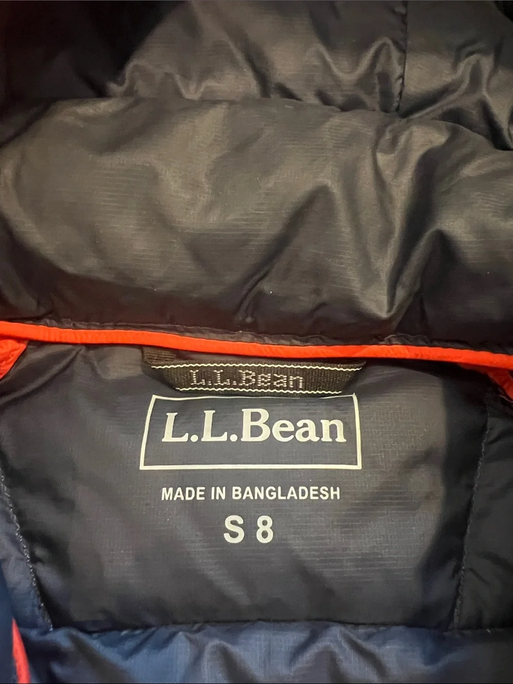 L.L. Bean Kids' Colorblock Hooded Down Puffer Jacket - Red, Tan, Teal, Navy
